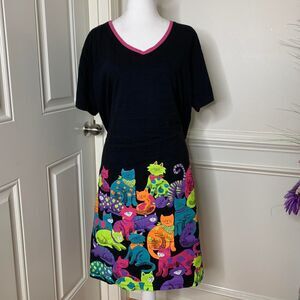 Plus size multi-colored cat print sleep shirt dress